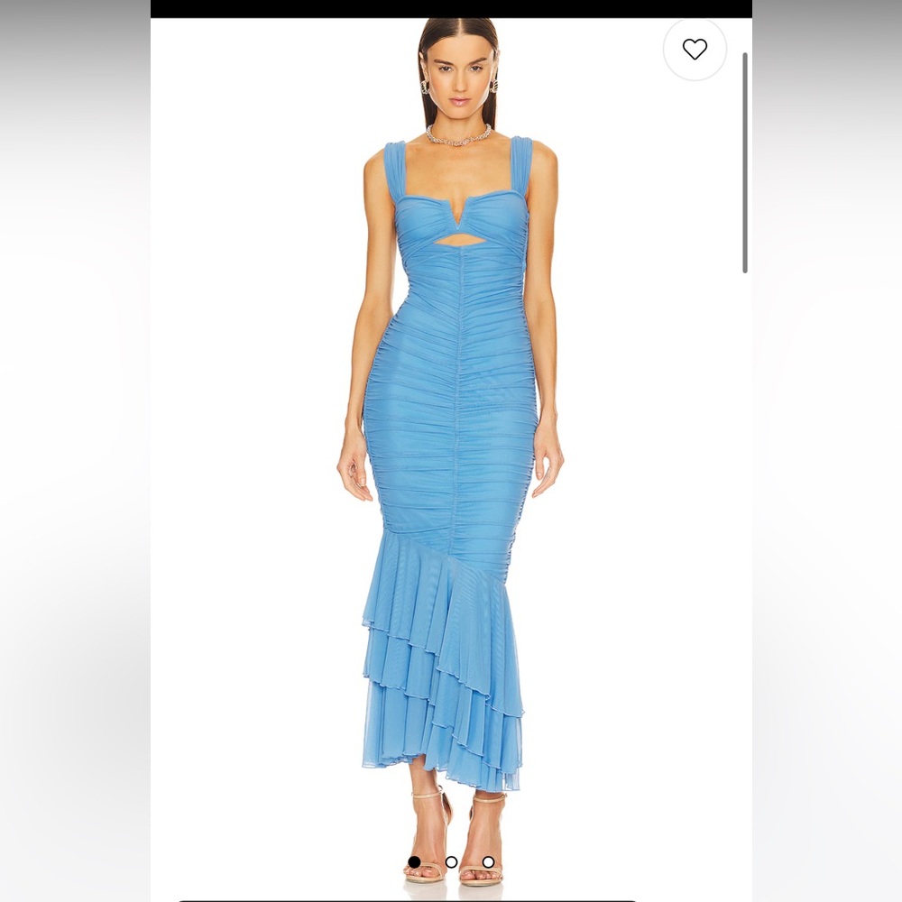 NWT Michael Costello x REVOLVE Hilary Gown MIDI mermaid strapless Pale Blue - Picture 2 of 3
